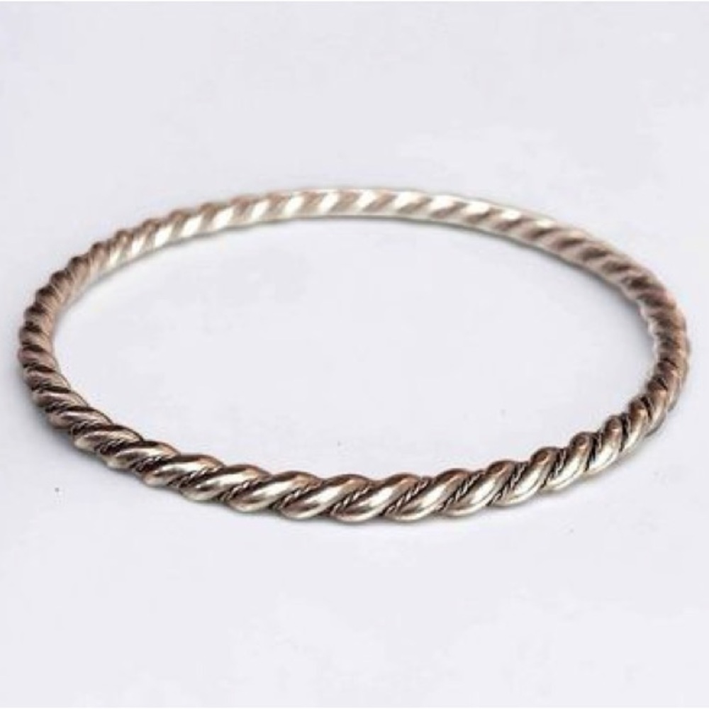 Vintage.925 Sterling Silver 10” Unique Twisted Rope Design Bangle Bracel…